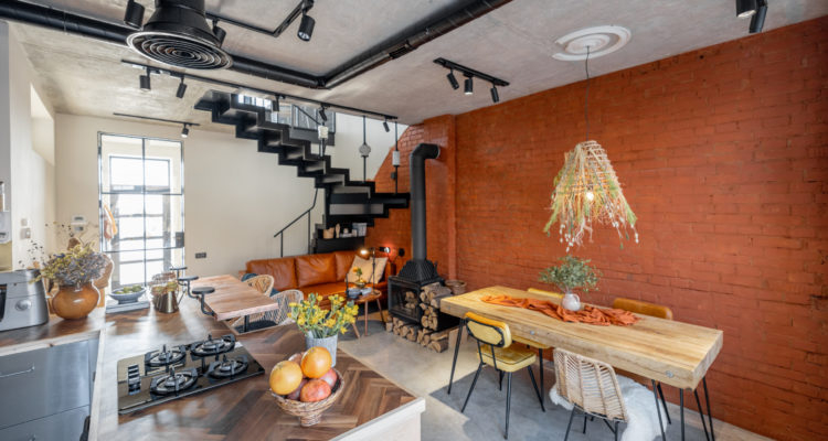 Stylish house living room interior in mixed style